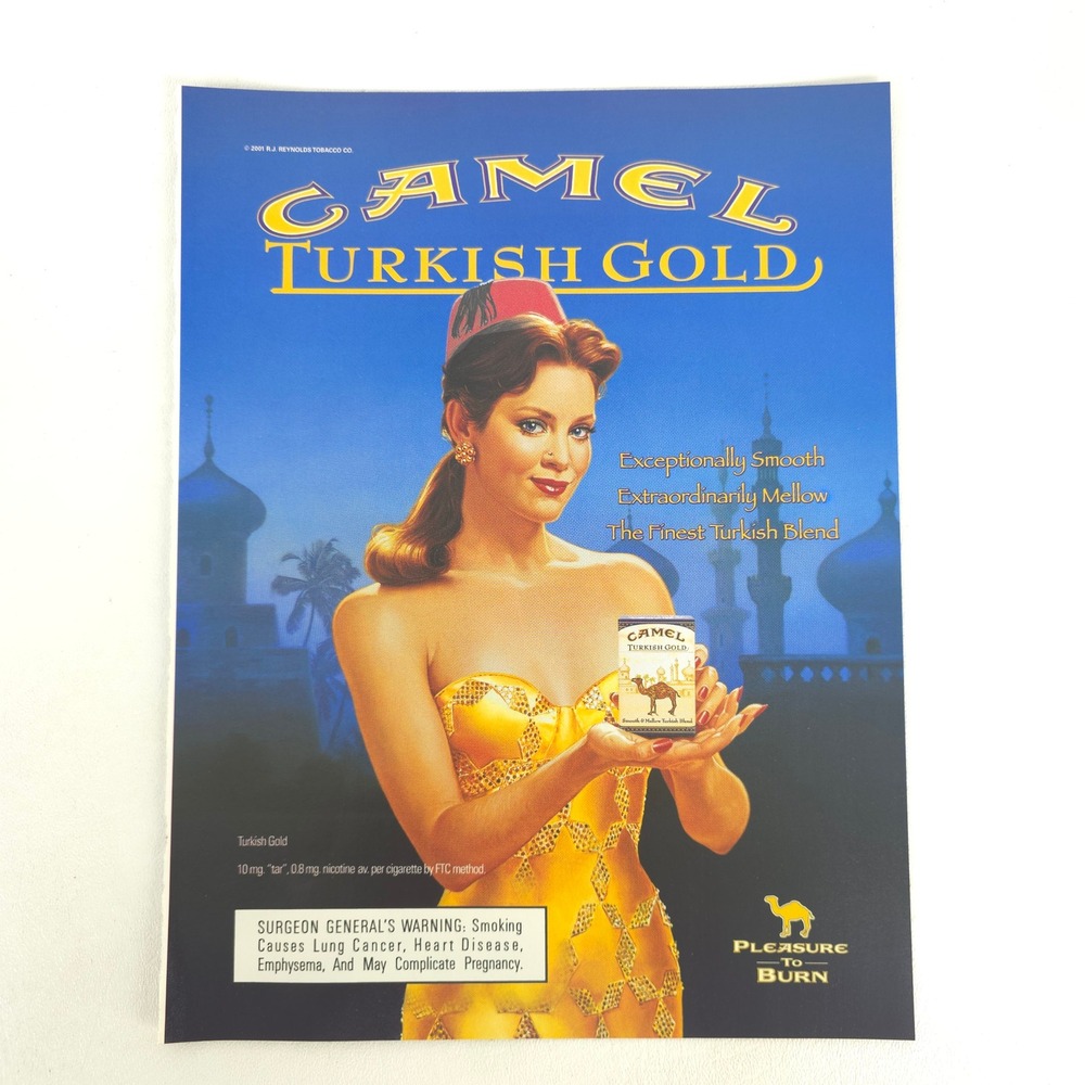 Camel Turkish Gold Print Ad Pleasure To Burn Retro Pinup Y2K 90s Wall Art Decor